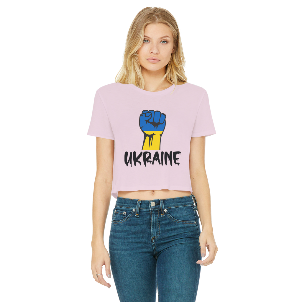 Ukraine Fist Classic Women's Cropped Raw Edge T-Shirt - Lynendo Trade Store
