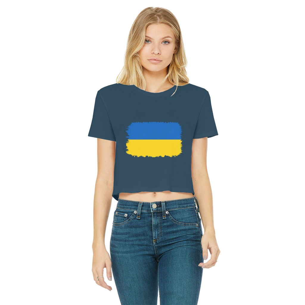 UKRAINE FLAG Classic Women's Cropped Raw Edge T-Shirt - Lynendo Trade Store