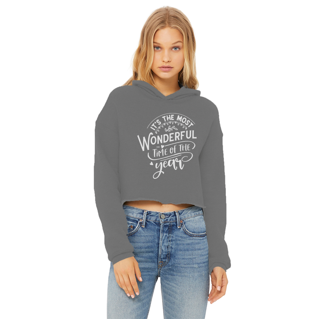 THE MOST WONDERFUL TIME Ladies Cropped Raw Edge Hoodie - Lynendo Trade Store