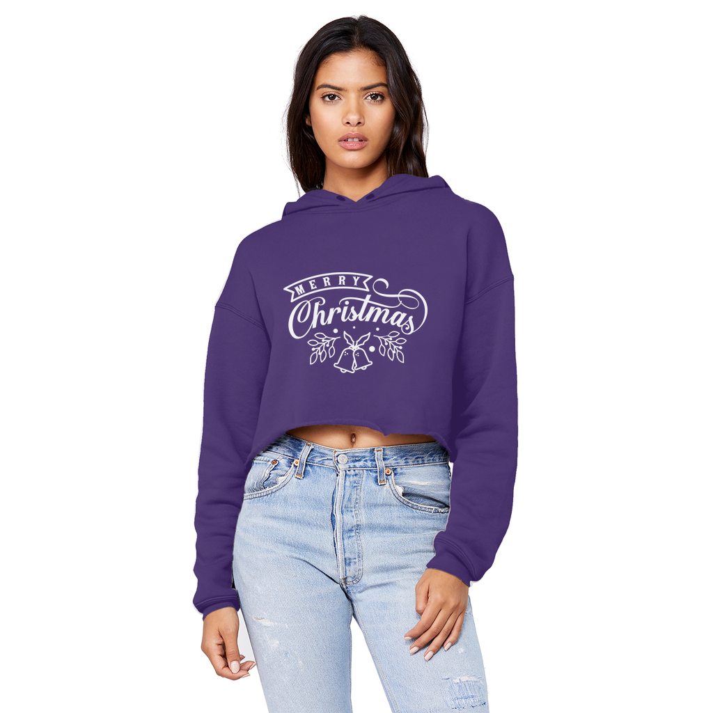 MERRY CHRISTMAS Cropped Raw Edge Boyfriend Hoodie - Lynendo Trade Store