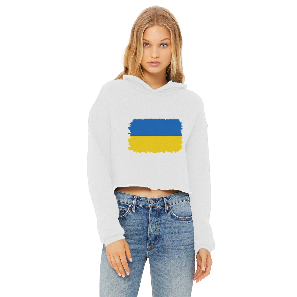 UKRAINE FLAG Ladies Cropped Raw Edge Hoodie - Lynendo Trade Store