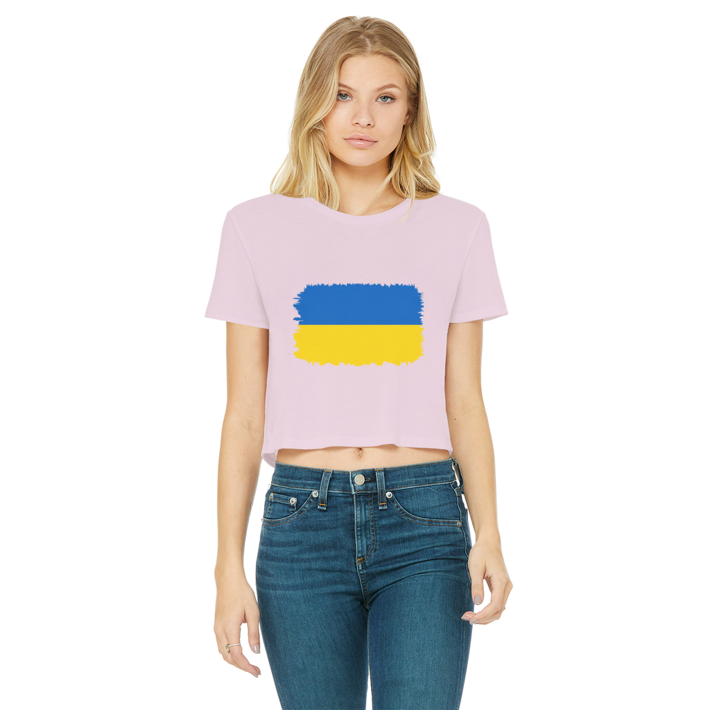 UKRAINE FLAG Classic Women's Cropped Raw Edge T-Shirt - Lynendo Trade Store