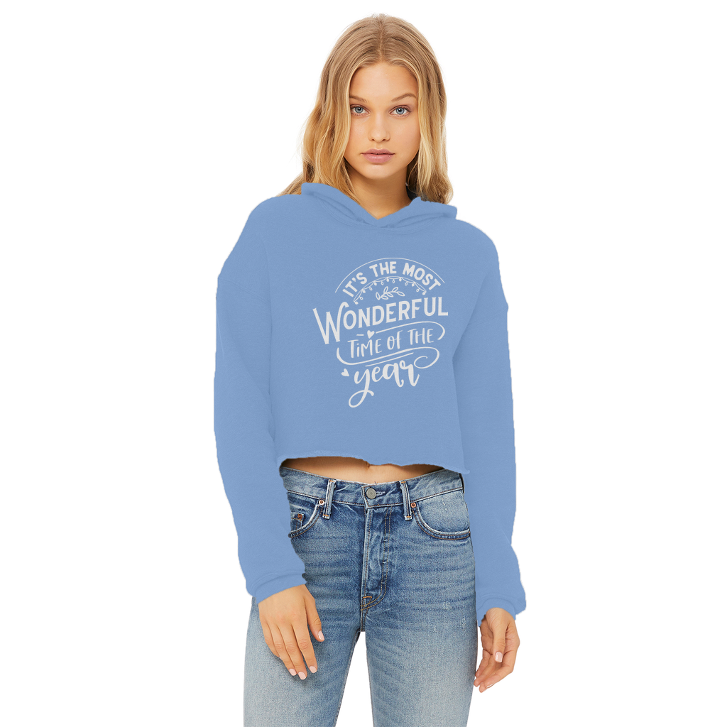 THE MOST WONDERFUL TIME Ladies Cropped Raw Edge Hoodie - Lynendo Trade Store