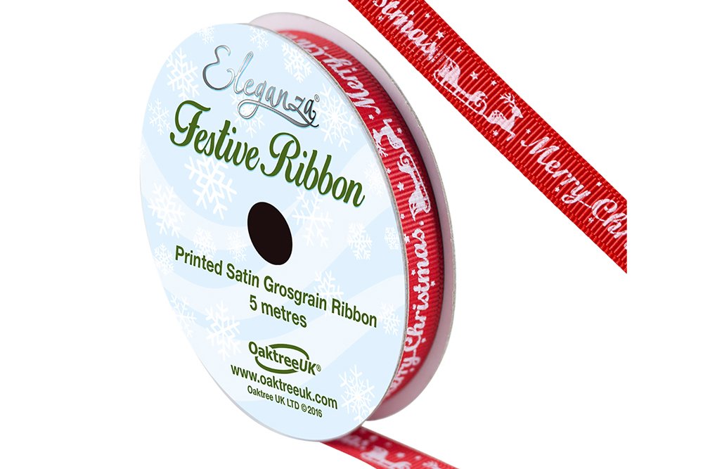 Ribbon 369 Merry Christmas/Sleigh RED 10mm - Lynendo Trade Store