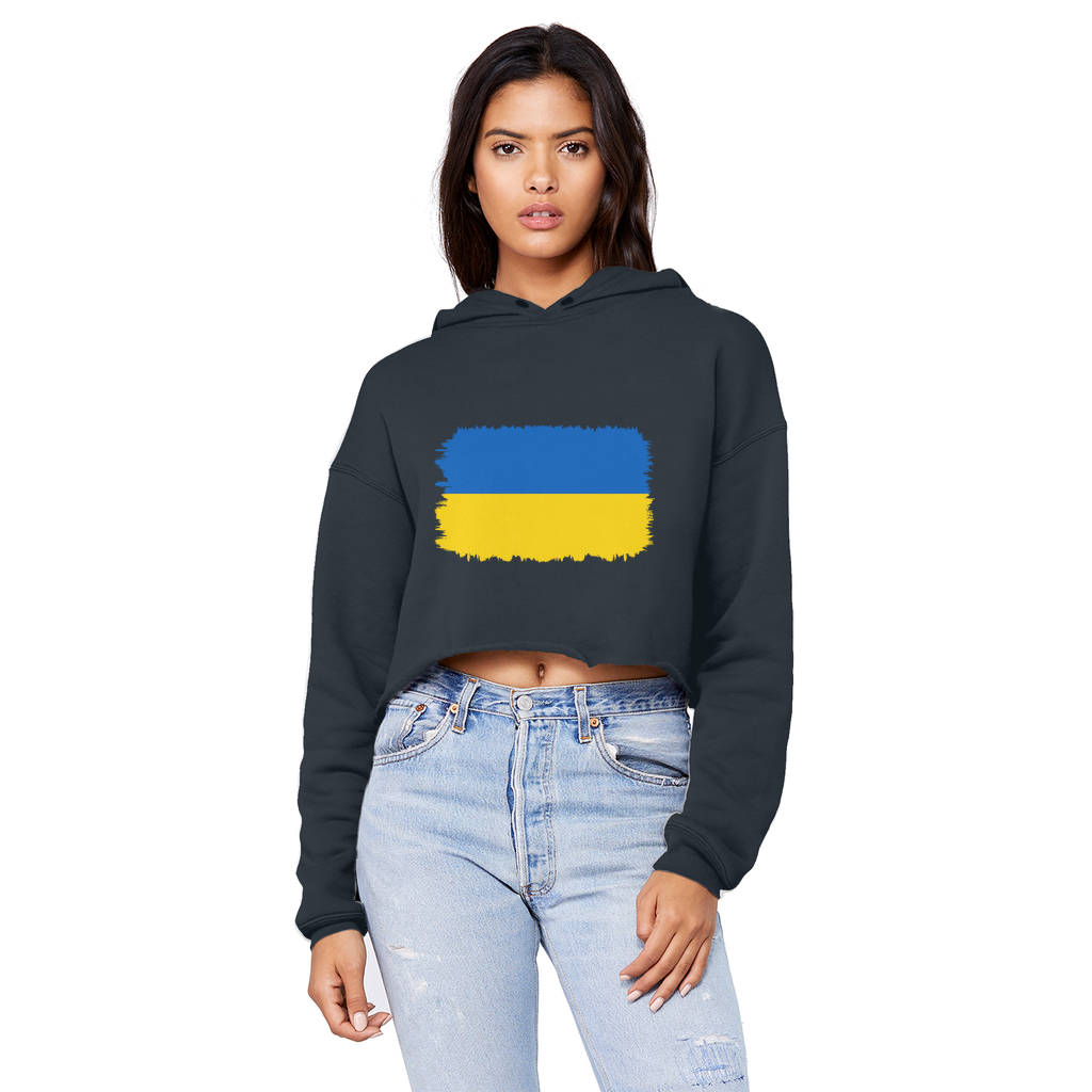 UKRAINE FLAG Cropped Raw Edge Boyfriend Hoodie - Lynendo Trade Store