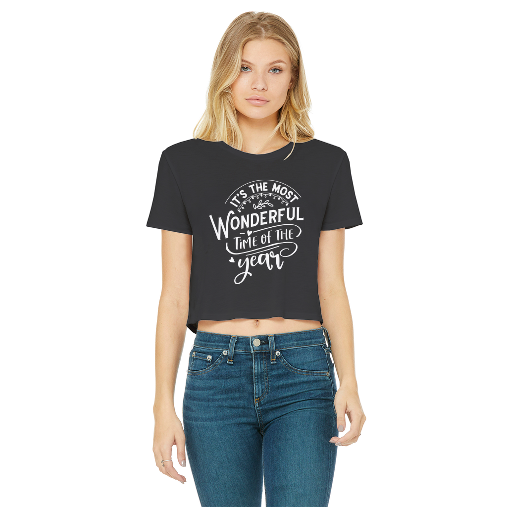 THE MOST WONDERFUL TIME Classic Women's Cropped Raw Edge T-Shirt - Lynendo Trade Store