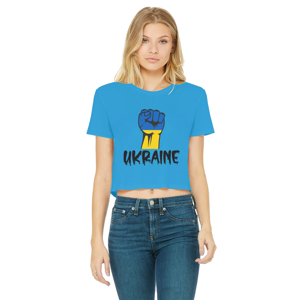 Ukraine Fist Classic Women's Cropped Raw Edge T-Shirt - Lynendo Trade Store