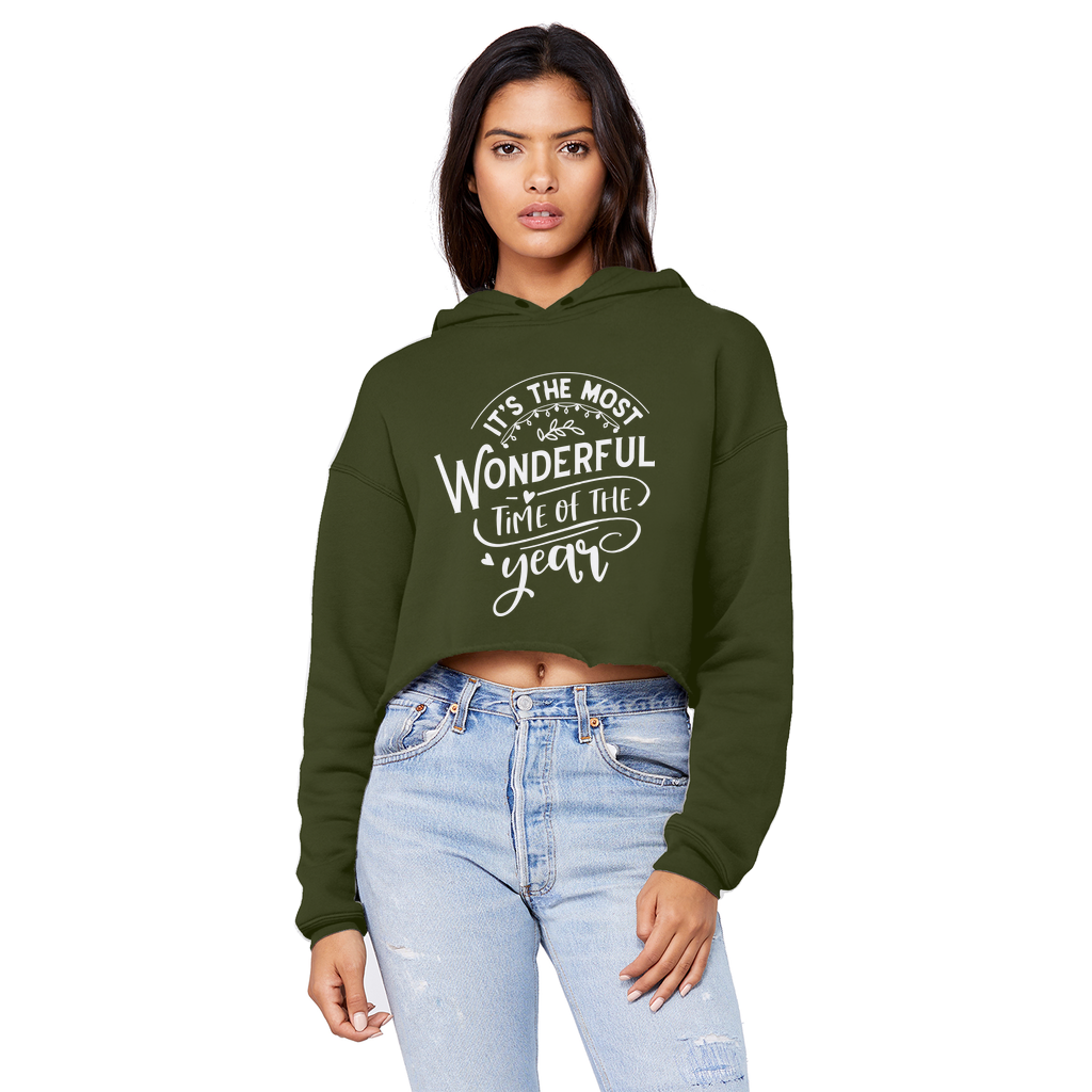 THE MOST WONDERFUL TIME Cropped Raw Edge Boyfriend Hoodie - Lynendo Trade Store