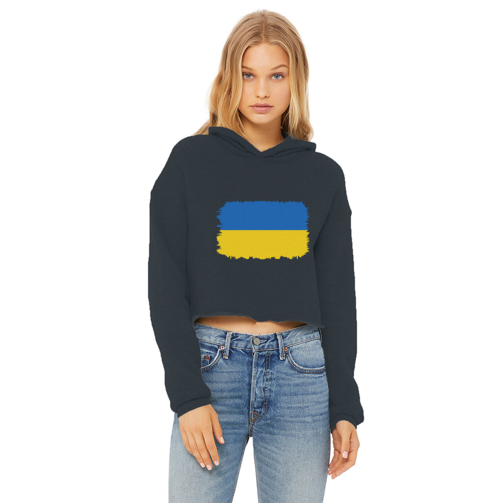 UKRAINE FLAG Ladies Cropped Raw Edge Hoodie - Lynendo Trade Store