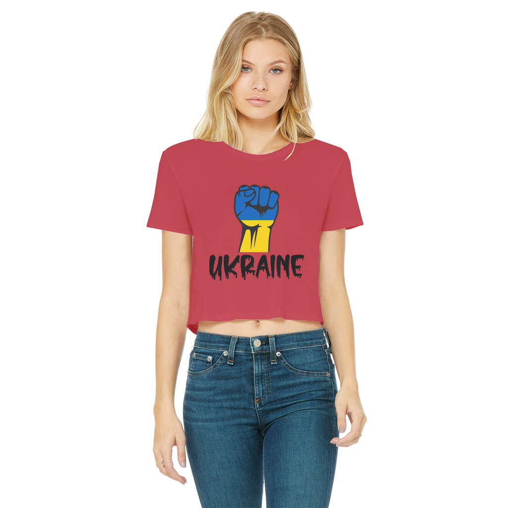 Ukraine Fist Classic Women's Cropped Raw Edge T-Shirt - Lynendo Trade Store