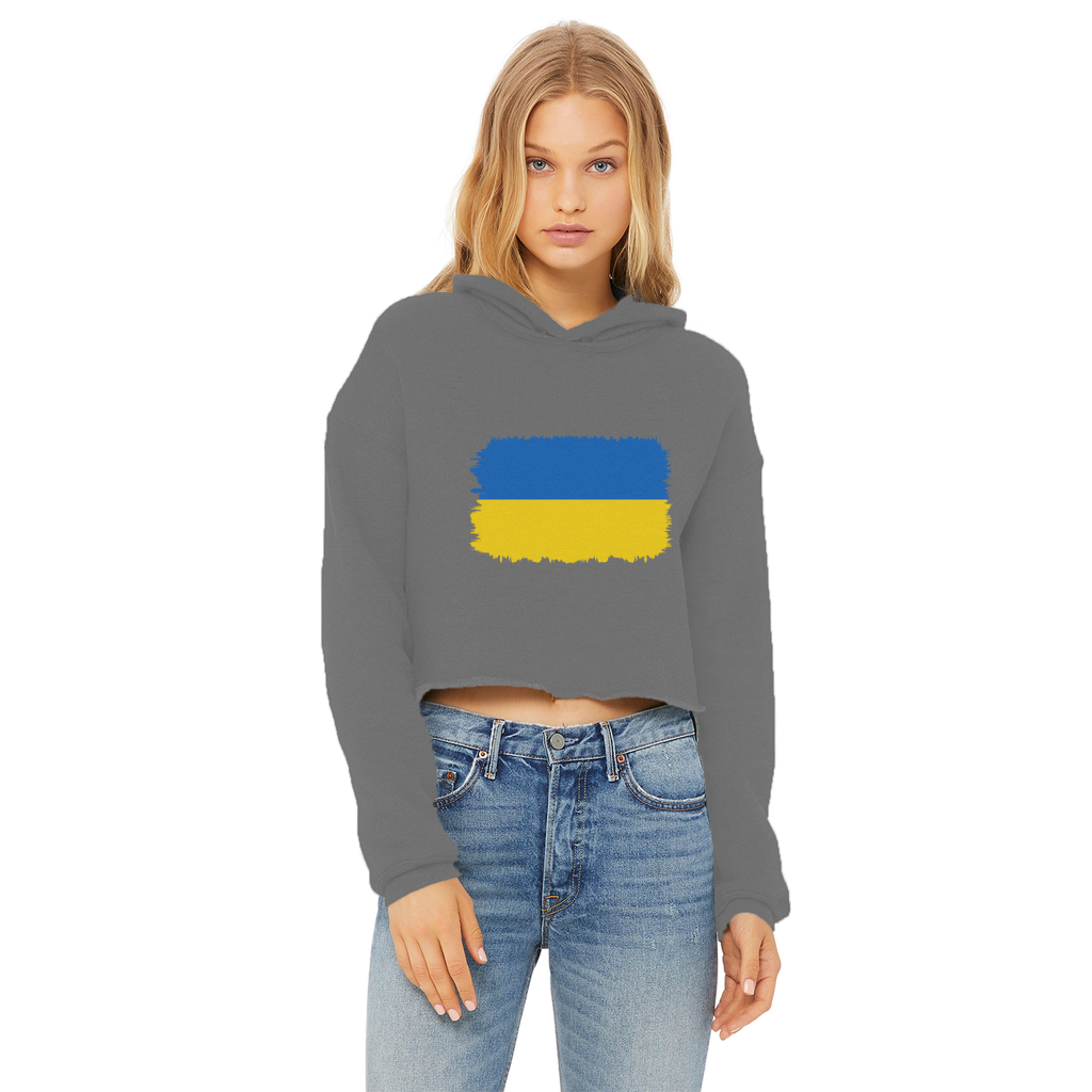 UKRAINE FLAG Ladies Cropped Raw Edge Hoodie - Lynendo Trade Store