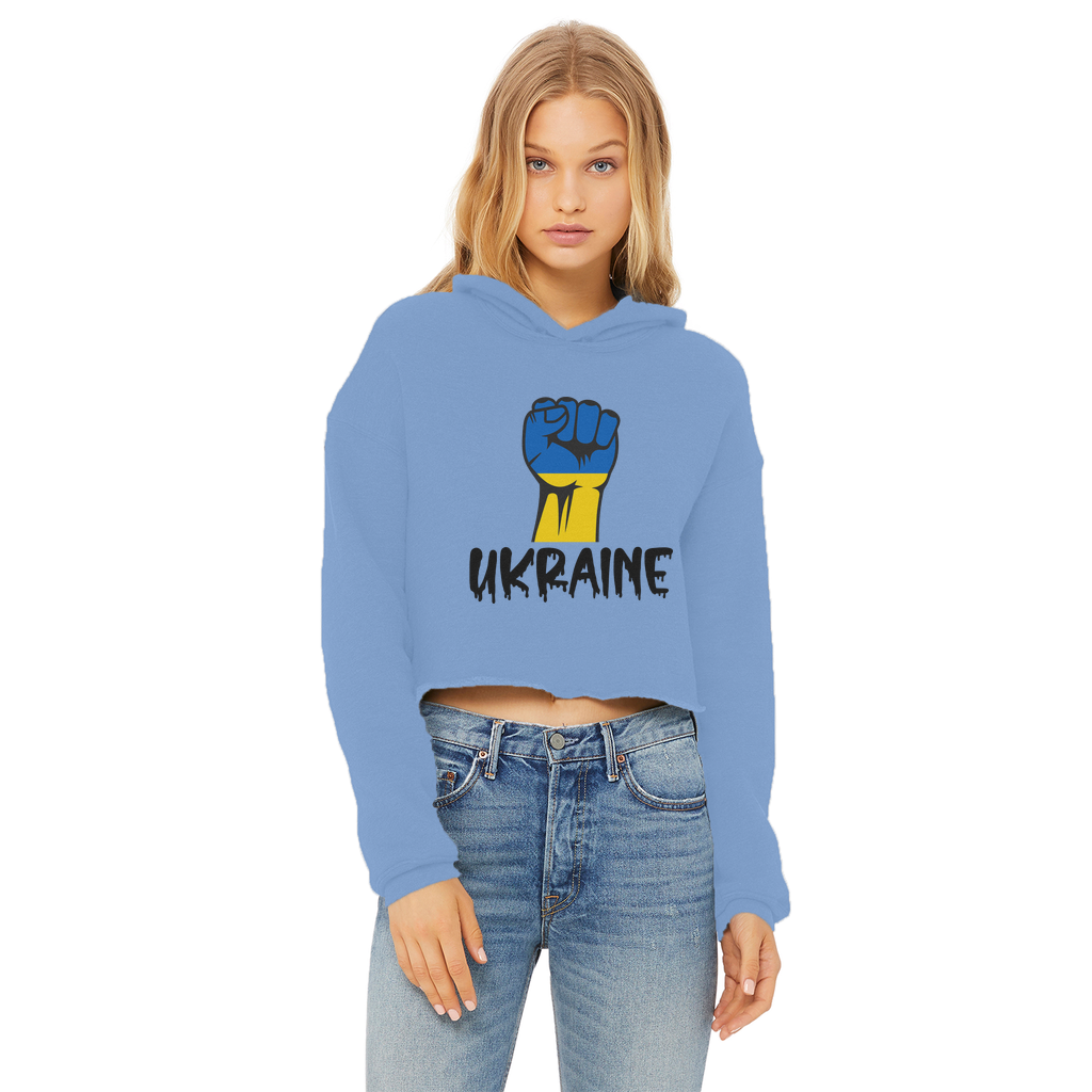 Ukraine Fist Ladies Cropped Raw Edge Hoodie - Lynendo Trade Store
