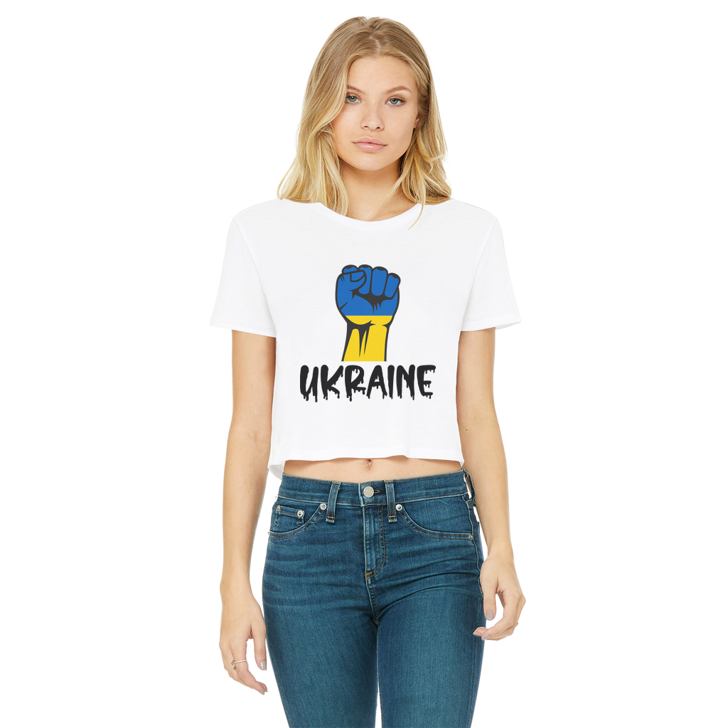 Ukraine Fist Classic Women's Cropped Raw Edge T-Shirt - Lynendo Trade Store