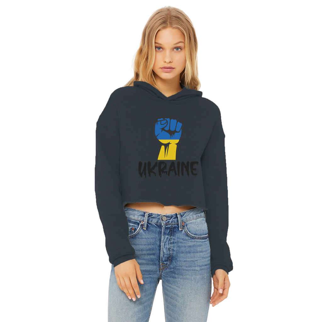 Ukraine Fist Ladies Cropped Raw Edge Hoodie - Lynendo Trade Store