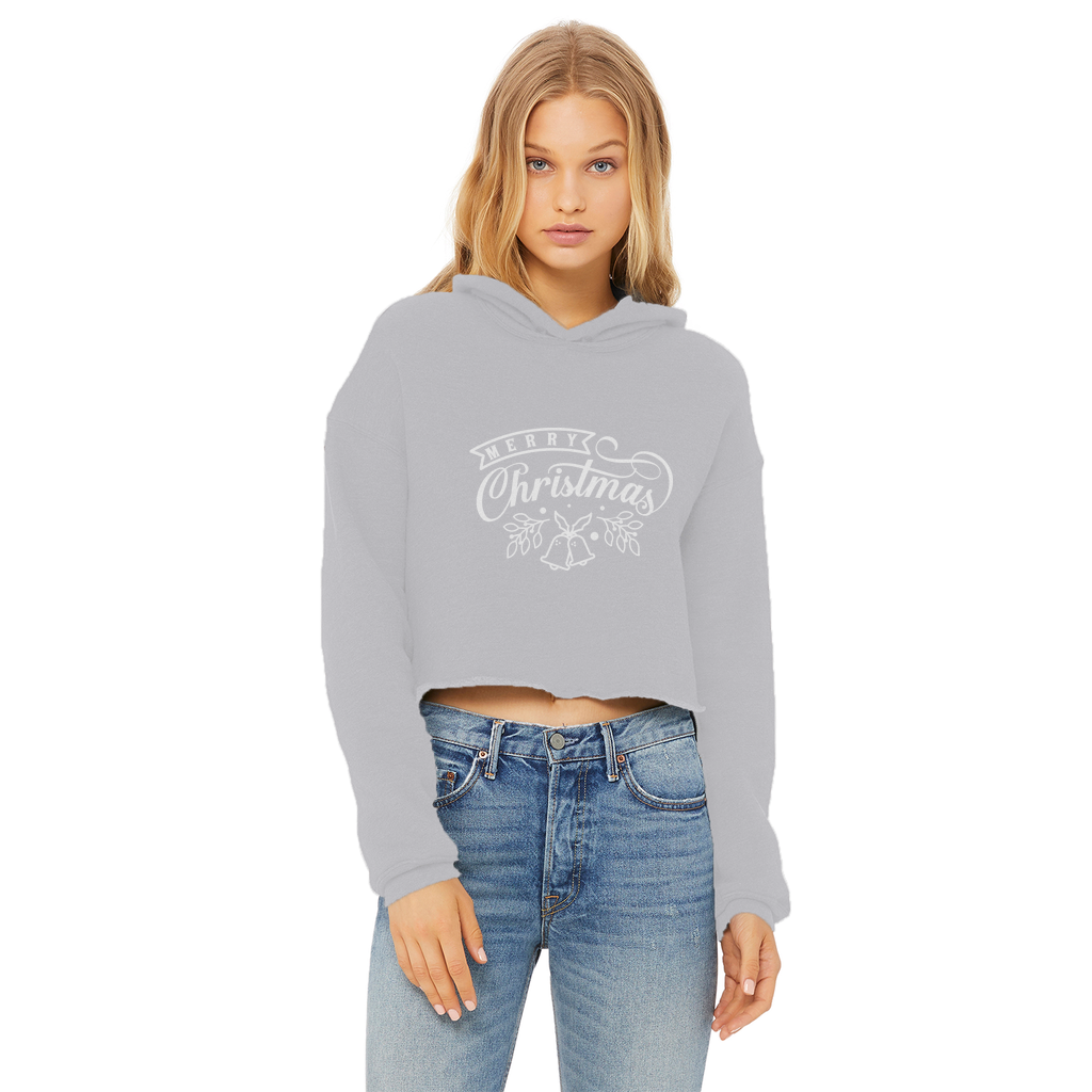 MERRY CHRISTMAS Ladies Cropped Raw Edge Hoodie - Lynendo Trade Store