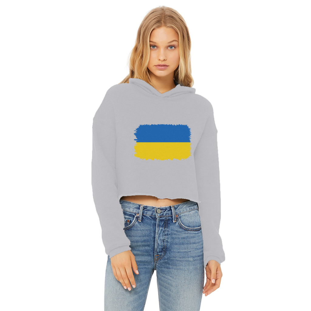 UKRAINE FLAG Ladies Cropped Raw Edge Hoodie - Lynendo Trade Store