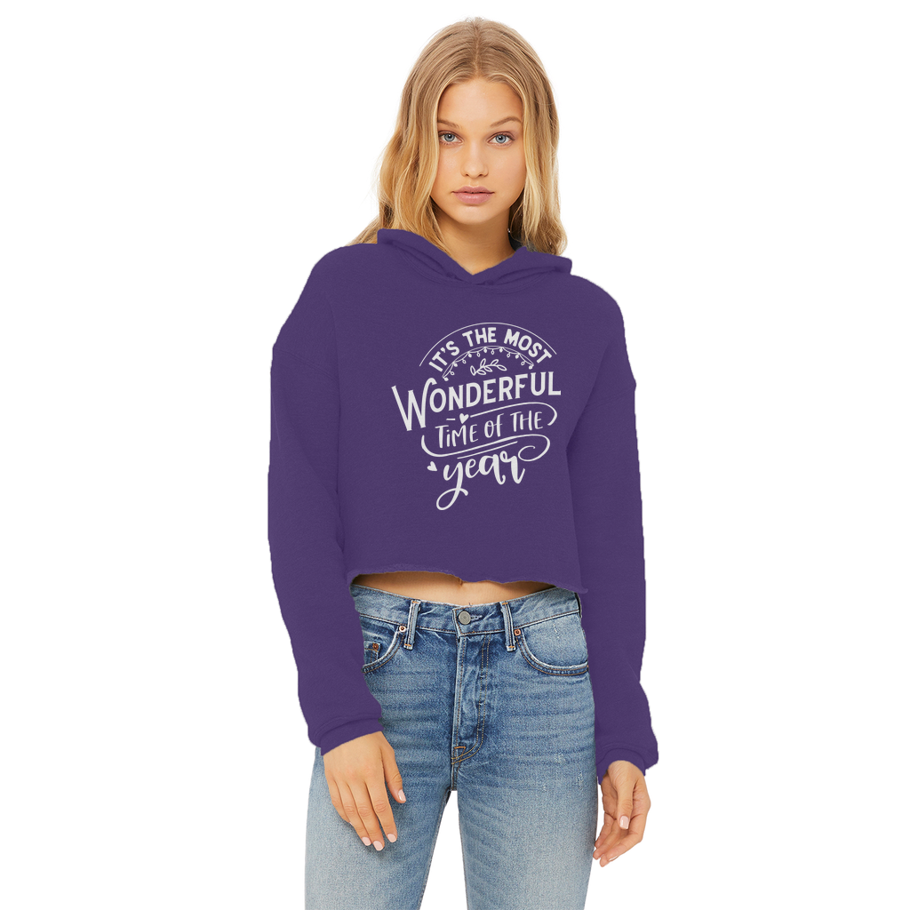 THE MOST WONDERFUL TIME Ladies Cropped Raw Edge Hoodie - Lynendo Trade Store
