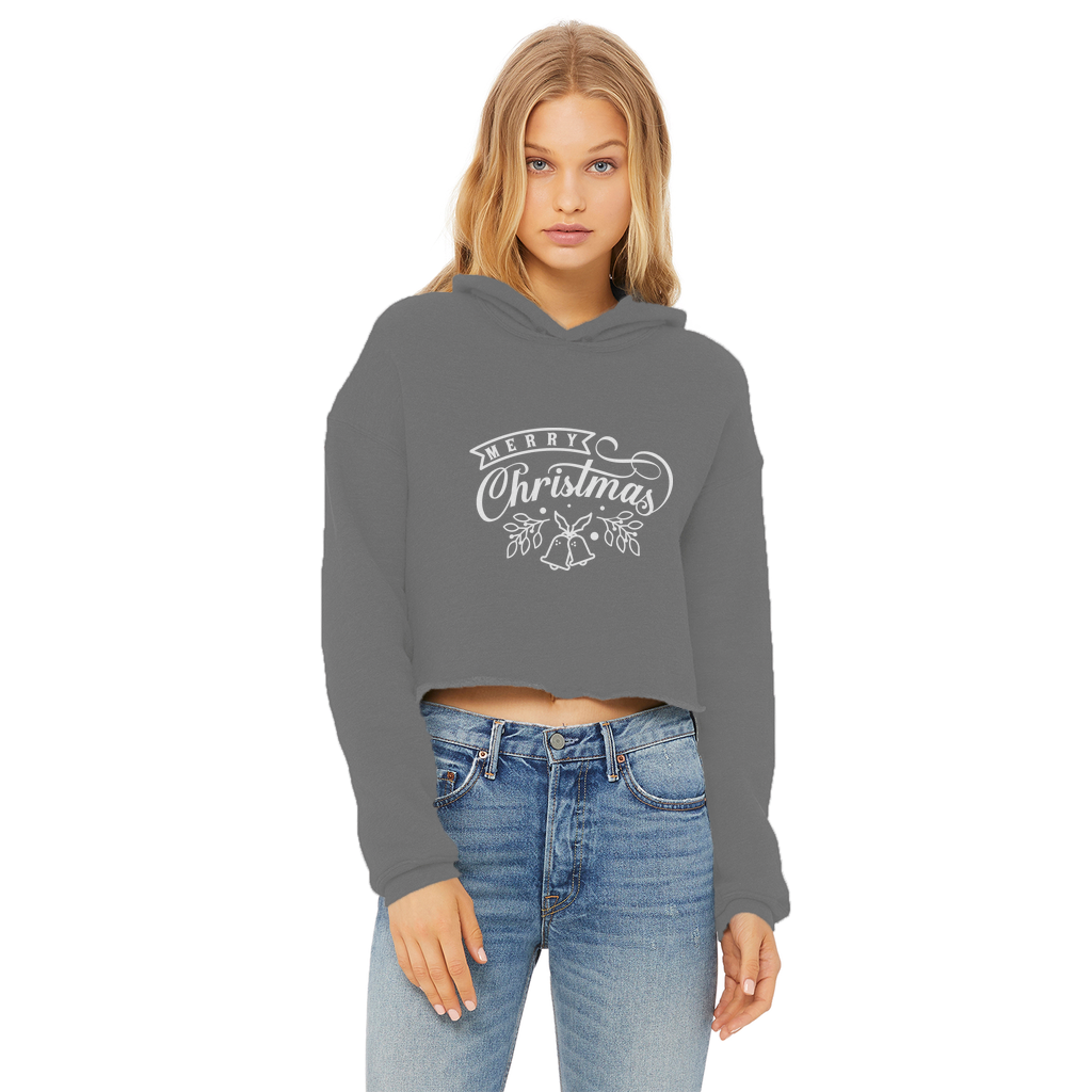 MERRY CHRISTMAS Ladies Cropped Raw Edge Hoodie - Lynendo Trade Store