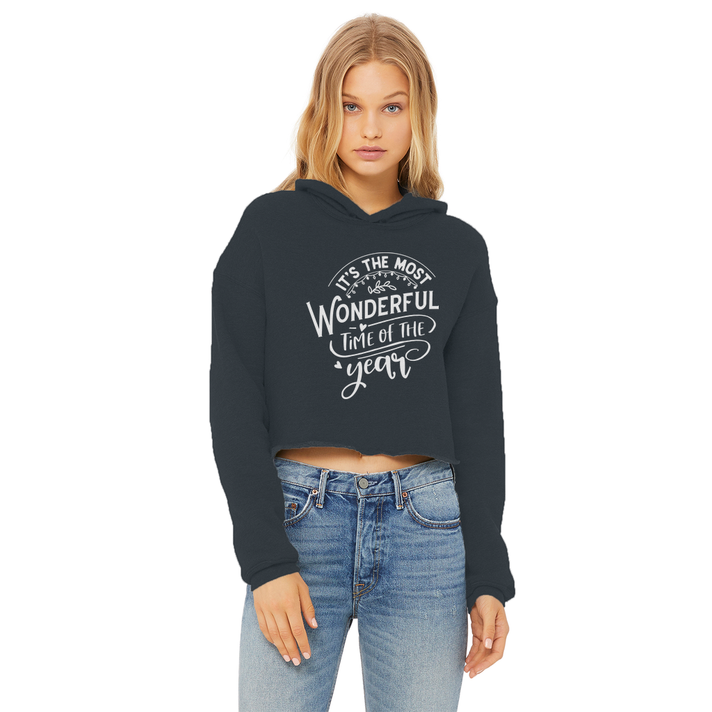 THE MOST WONDERFUL TIME Ladies Cropped Raw Edge Hoodie - Lynendo Trade Store