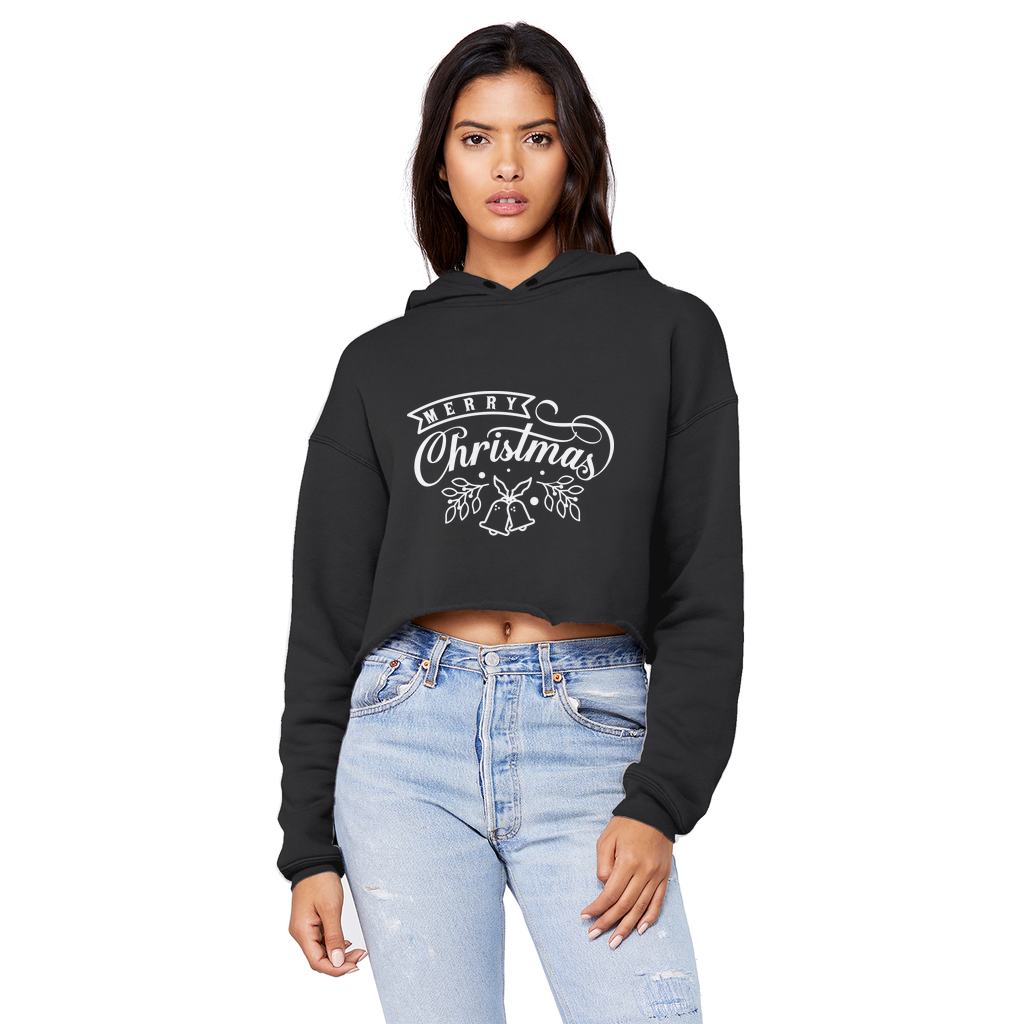 MERRY CHRISTMAS Cropped Raw Edge Boyfriend Hoodie - Lynendo Trade Store