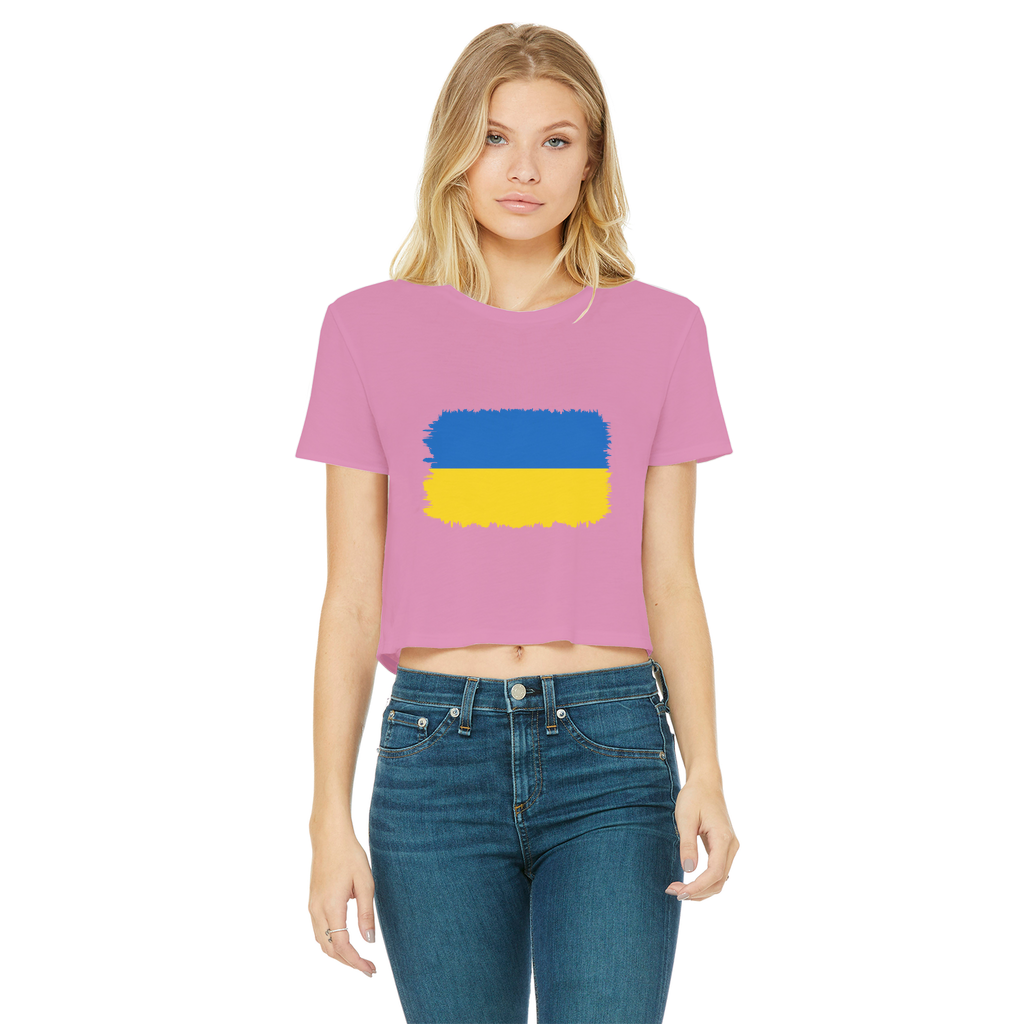 UKRAINE FLAG Classic Women's Cropped Raw Edge T-Shirt - Lynendo Trade Store