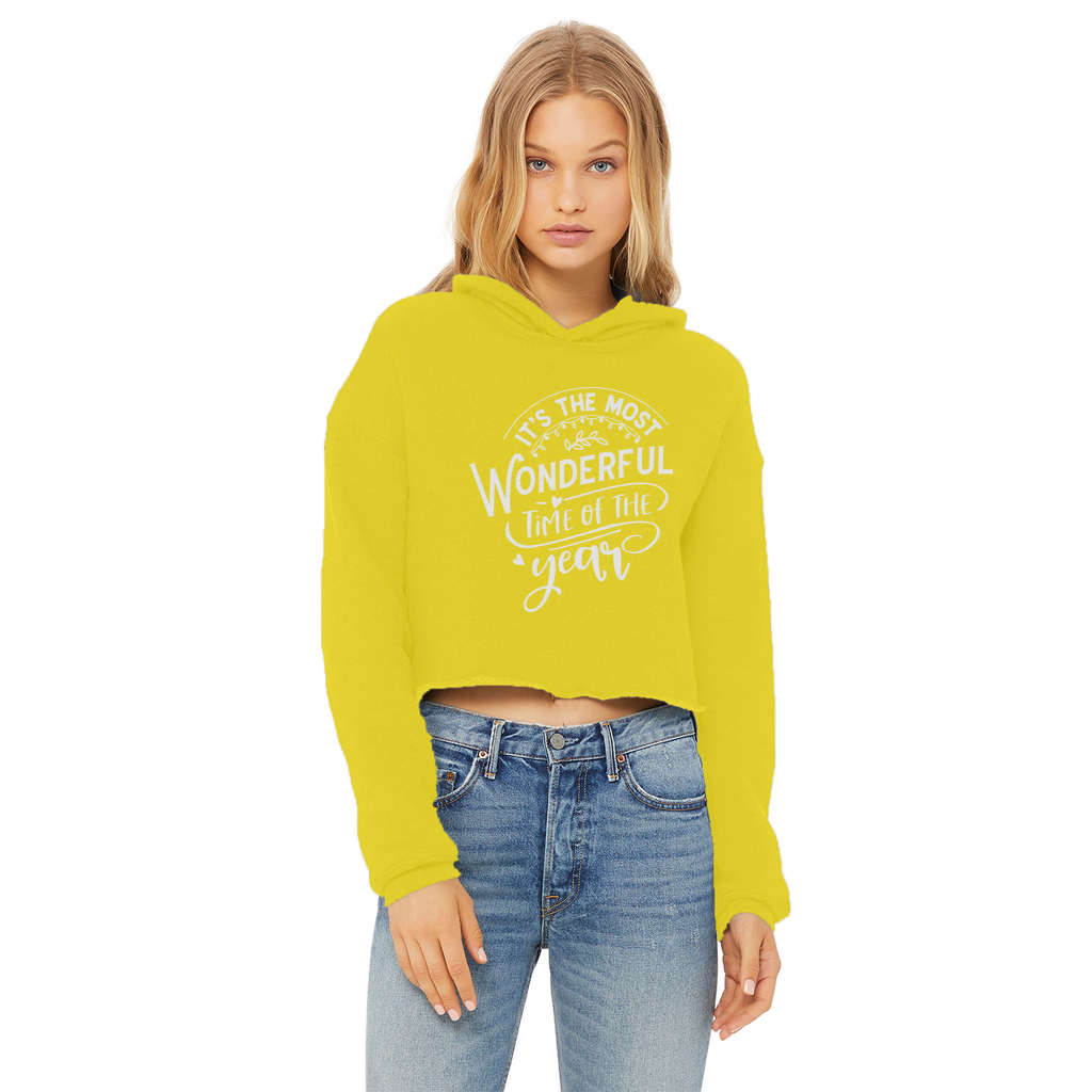 THE MOST WONDERFUL TIME Ladies Cropped Raw Edge Hoodie - Lynendo Trade Store