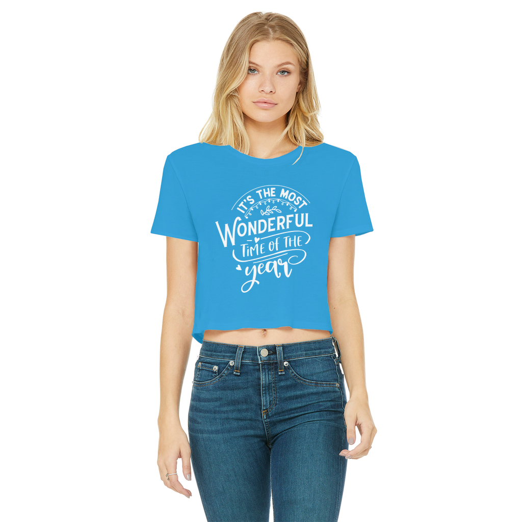 THE MOST WONDERFUL TIME Classic Women's Cropped Raw Edge T-Shirt - Lynendo Trade Store