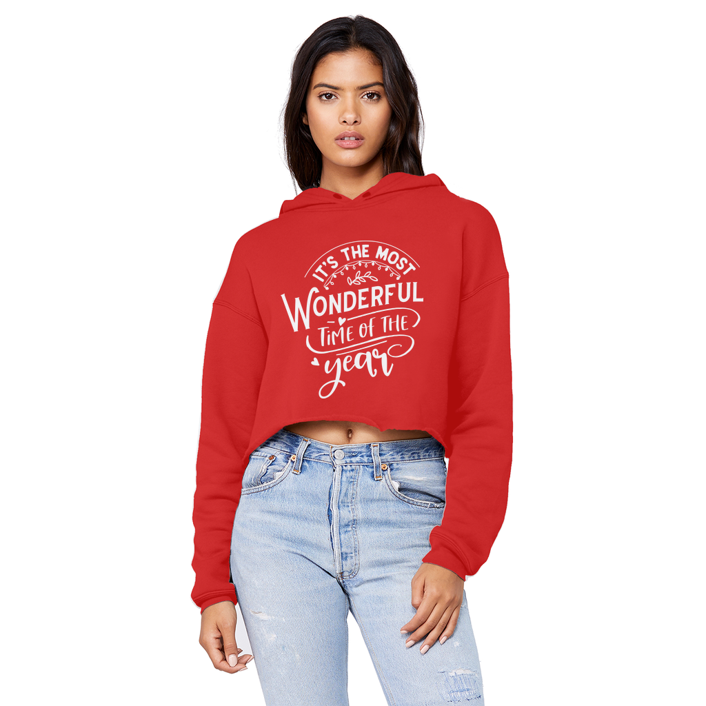 THE MOST WONDERFUL TIME Cropped Raw Edge Boyfriend Hoodie - Lynendo Trade Store