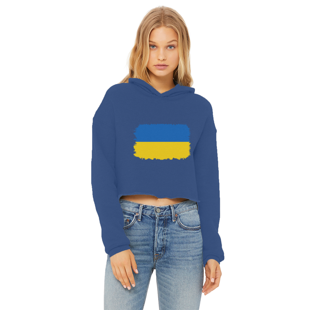 UKRAINE FLAG Ladies Cropped Raw Edge Hoodie - Lynendo Trade Store