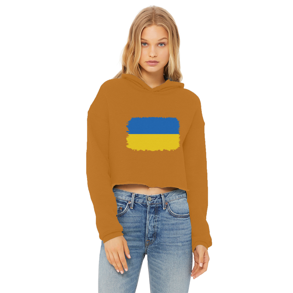 UKRAINE FLAG Ladies Cropped Raw Edge Hoodie - Lynendo Trade Store