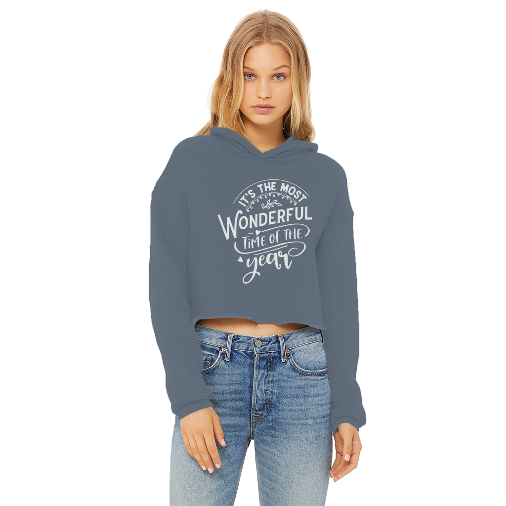 THE MOST WONDERFUL TIME Ladies Cropped Raw Edge Hoodie - Lynendo Trade Store