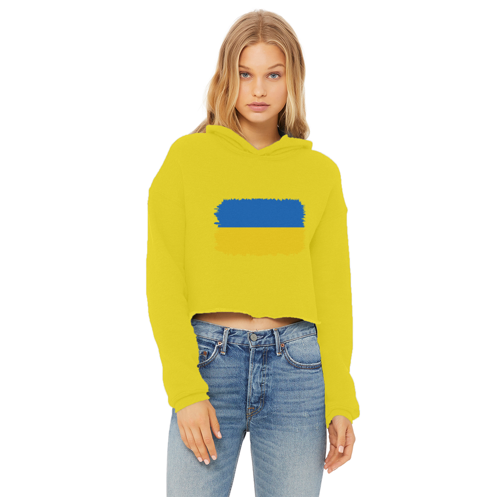 UKRAINE FLAG Ladies Cropped Raw Edge Hoodie - Lynendo Trade Store