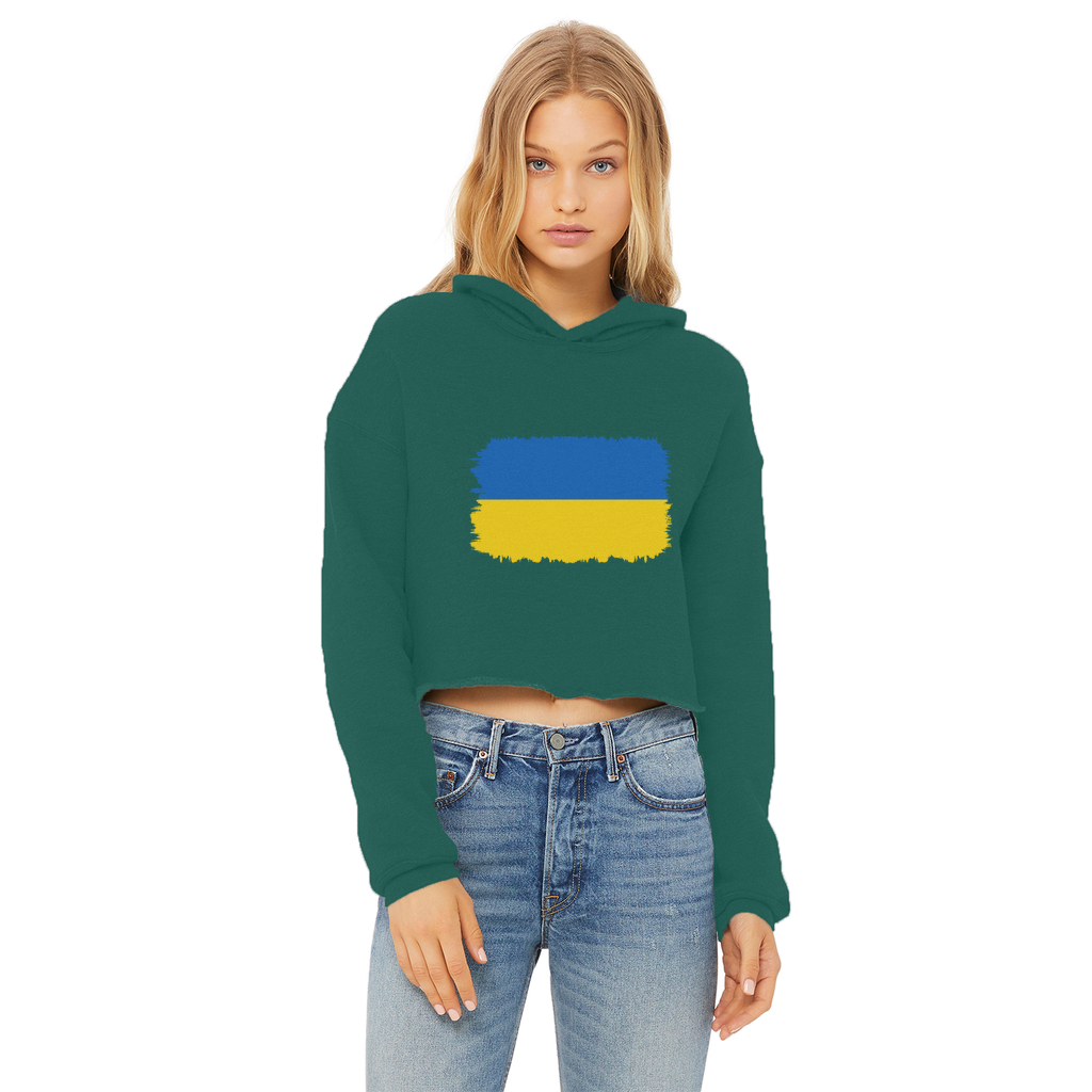 UKRAINE FLAG Ladies Cropped Raw Edge Hoodie - Lynendo Trade Store