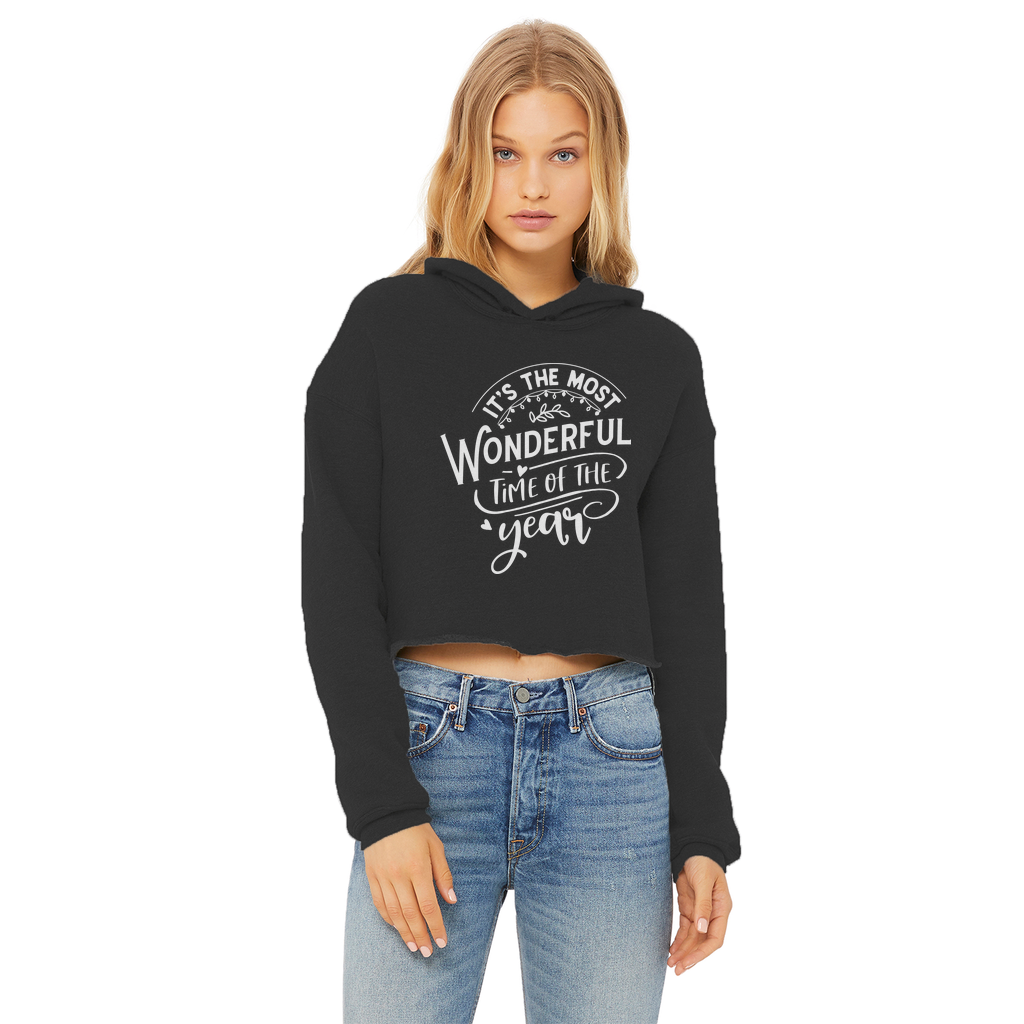 THE MOST WONDERFUL TIME Ladies Cropped Raw Edge Hoodie - Lynendo Trade Store