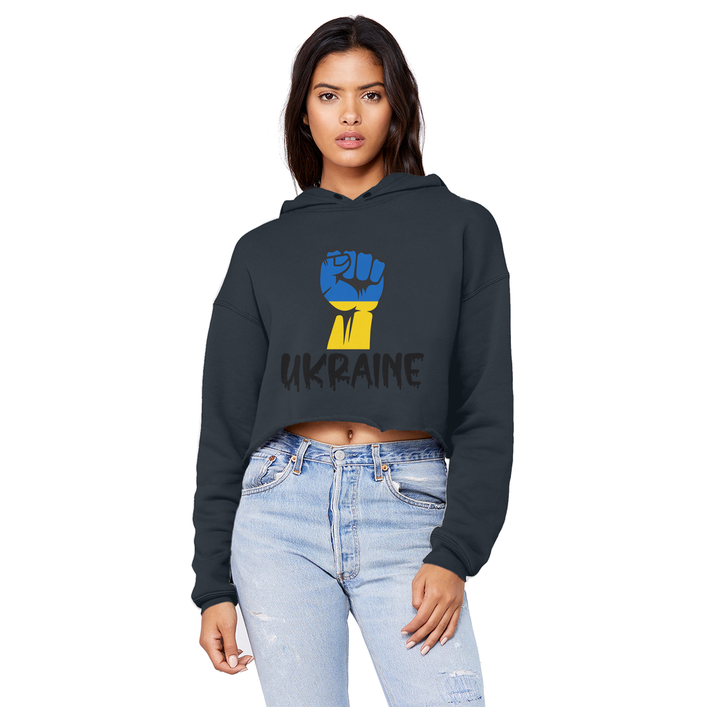 Ukraine Fist Cropped Raw Edge Boyfriend Hoodie - Lynendo Trade Store