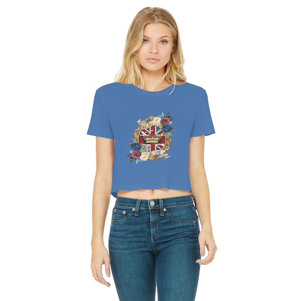 GOD SAVE THE KING Classic Women's Cropped Raw Edge T-Shirt - Lynendo Trade Store