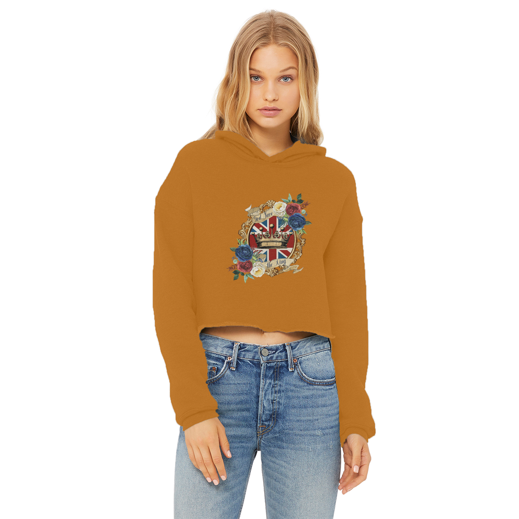 GOD SAVE THE KING Ladies Cropped Raw Edge Hoodie - Lynendo Trade Store