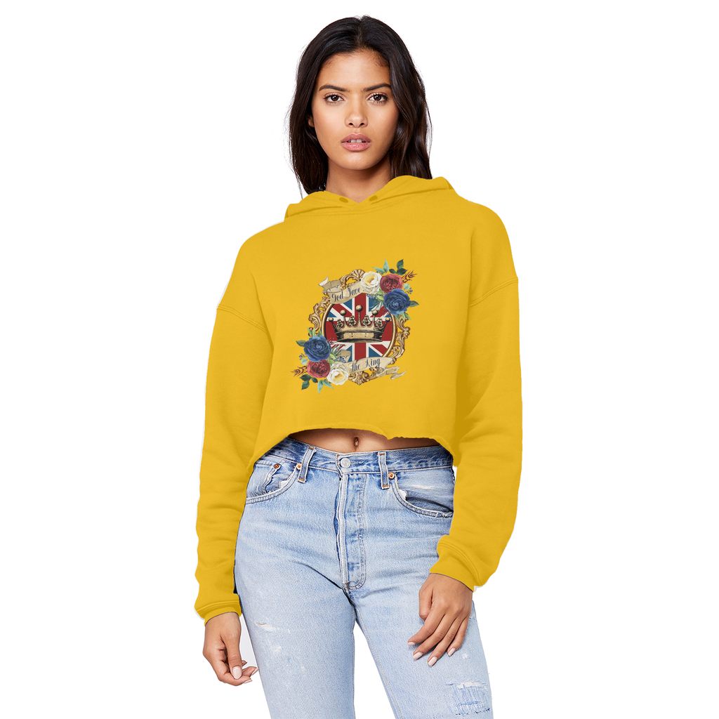 GOD SAVE THE KING Cropped Raw Edge Boyfriend Hoodie - Lynendo Trade Store