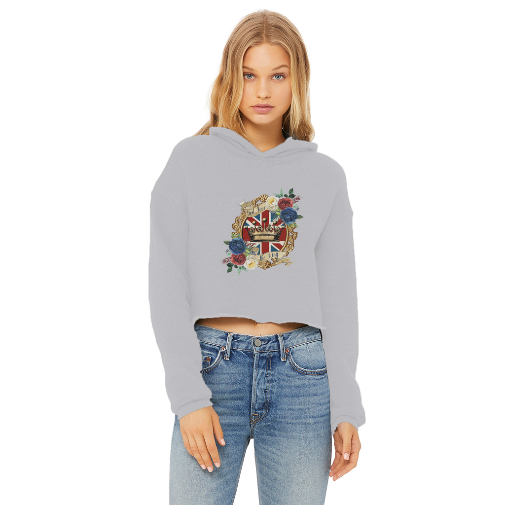 GOD SAVE THE KING Ladies Cropped Raw Edge Hoodie - Lynendo Trade Store