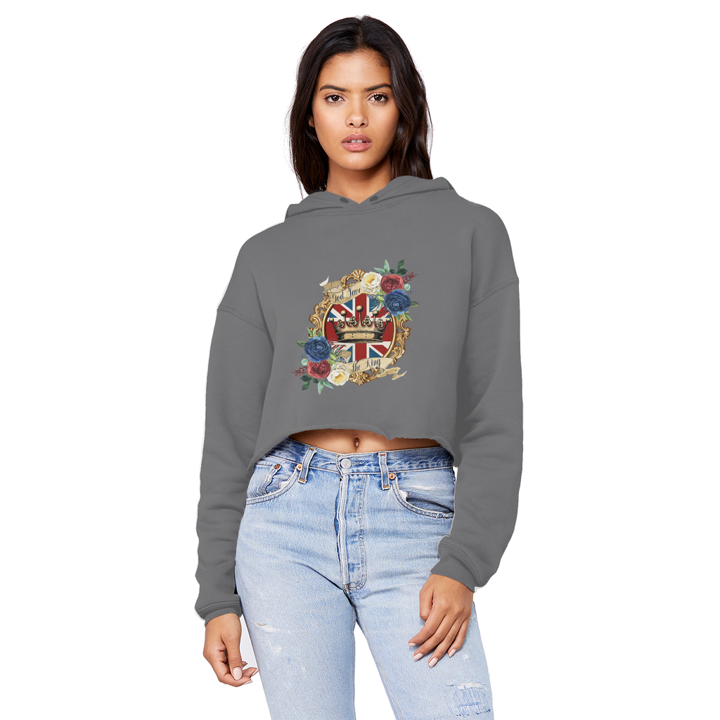 GOD SAVE THE KING Cropped Raw Edge Boyfriend Hoodie - Lynendo Trade Store