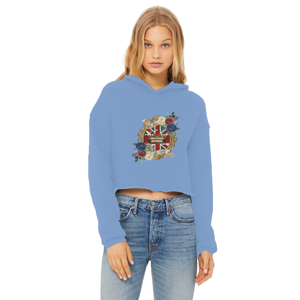 GOD SAVE THE KING Ladies Cropped Raw Edge Hoodie - Lynendo Trade Store