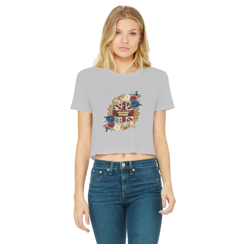 GOD SAVE THE KING Classic Women's Cropped Raw Edge T-Shirt - Lynendo Trade Store