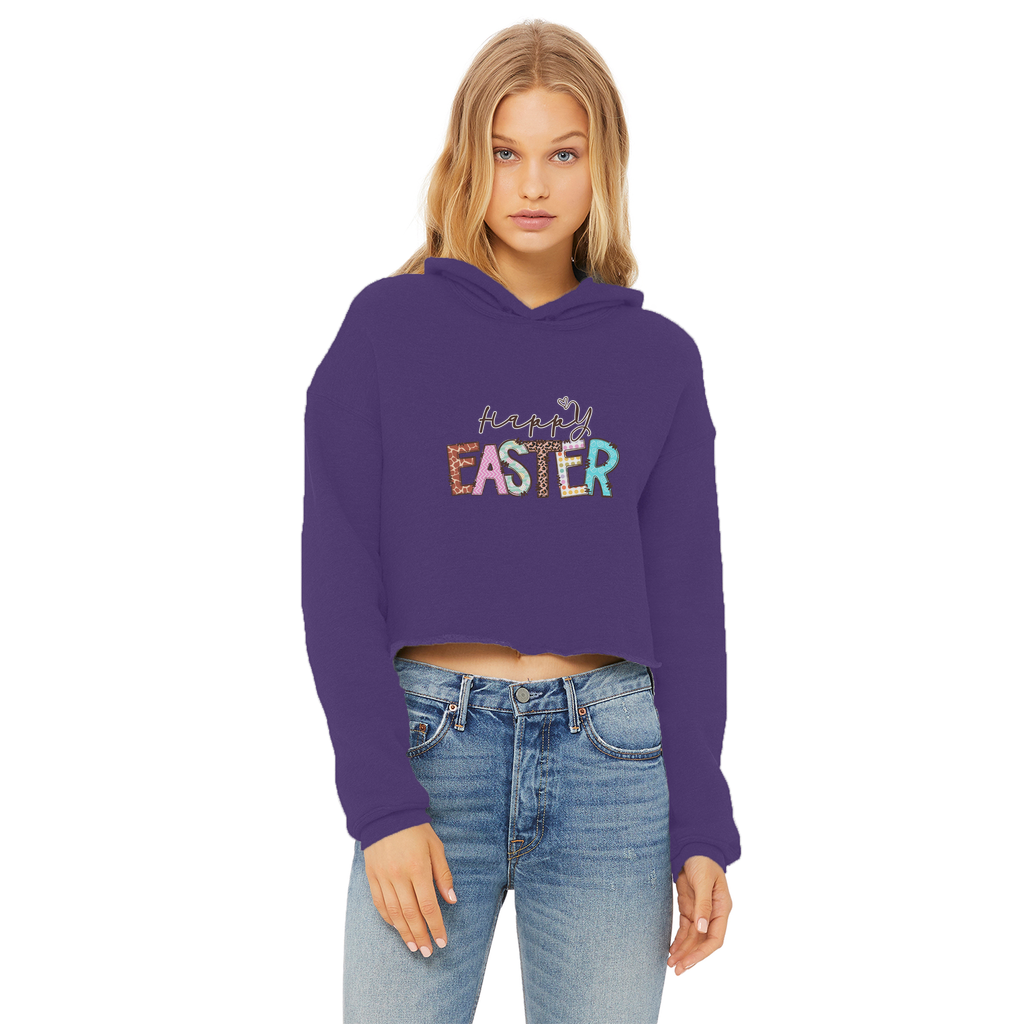 Happy Easter Ladies Cropped Raw Edge Hoodie - Lynendo Trade Store