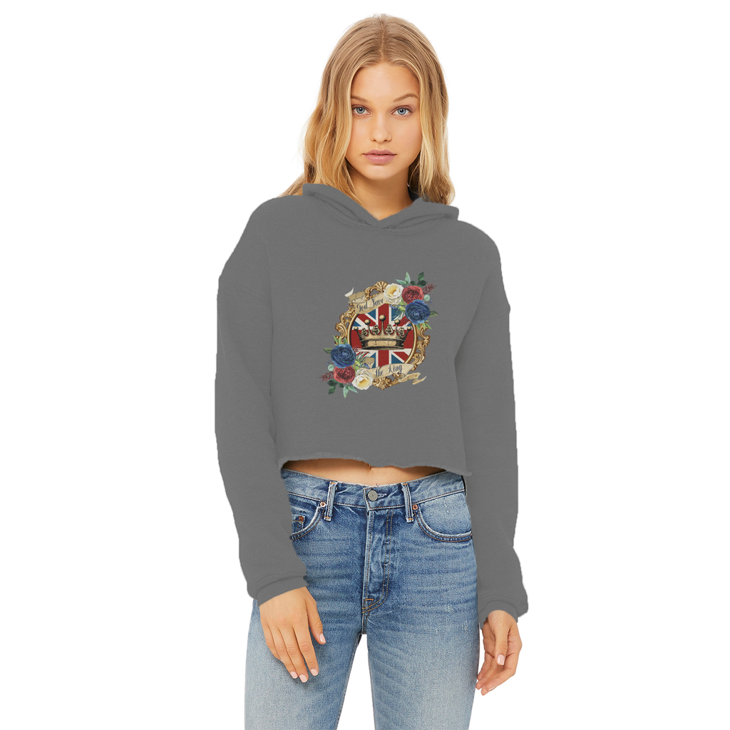 GOD SAVE THE KING Ladies Cropped Raw Edge Hoodie - Lynendo Trade Store