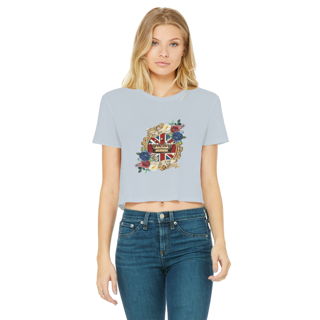 GOD SAVE THE KING Classic Women's Cropped Raw Edge T-Shirt - Lynendo Trade Store