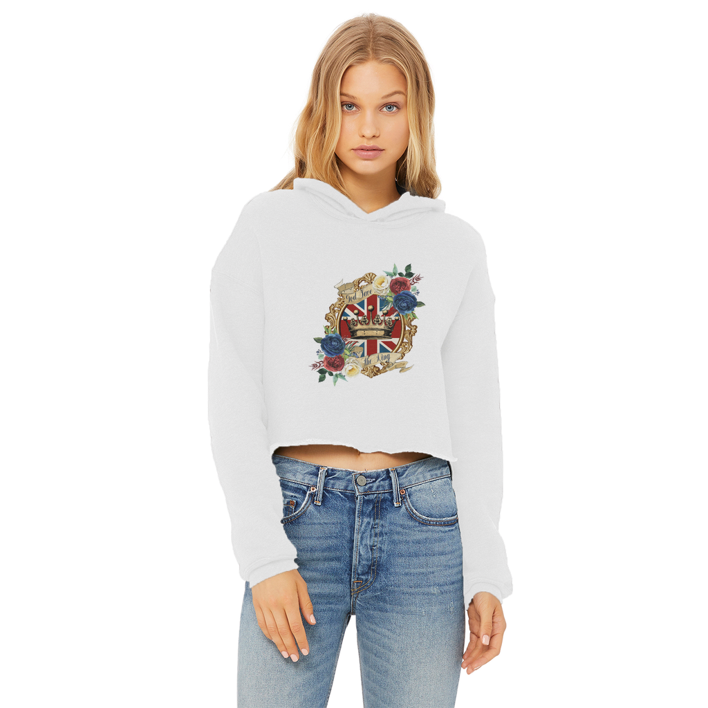 GOD SAVE THE KING Ladies Cropped Raw Edge Hoodie - Lynendo Trade Store