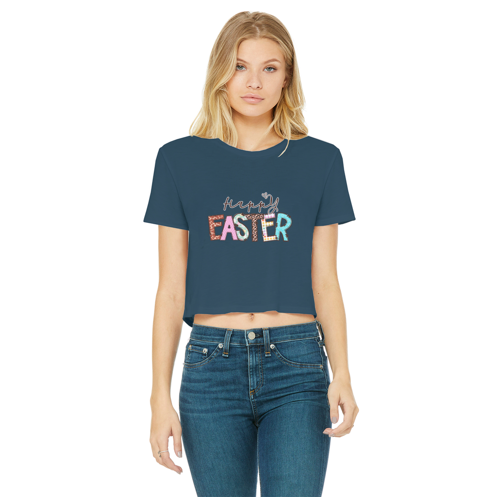 Happy Easter Classic Women's Cropped Raw Edge T-Shirt - Lynendo Trade Store