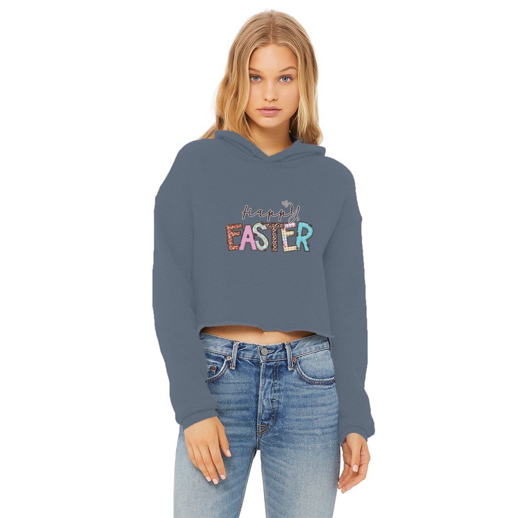 Happy Easter Ladies Cropped Raw Edge Hoodie - Lynendo Trade Store