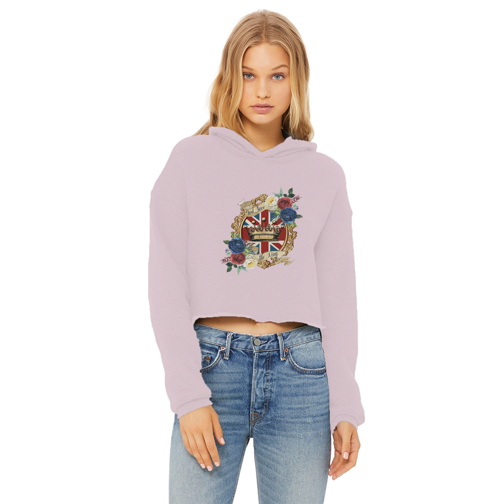 GOD SAVE THE KING Ladies Cropped Raw Edge Hoodie - Lynendo Trade Store