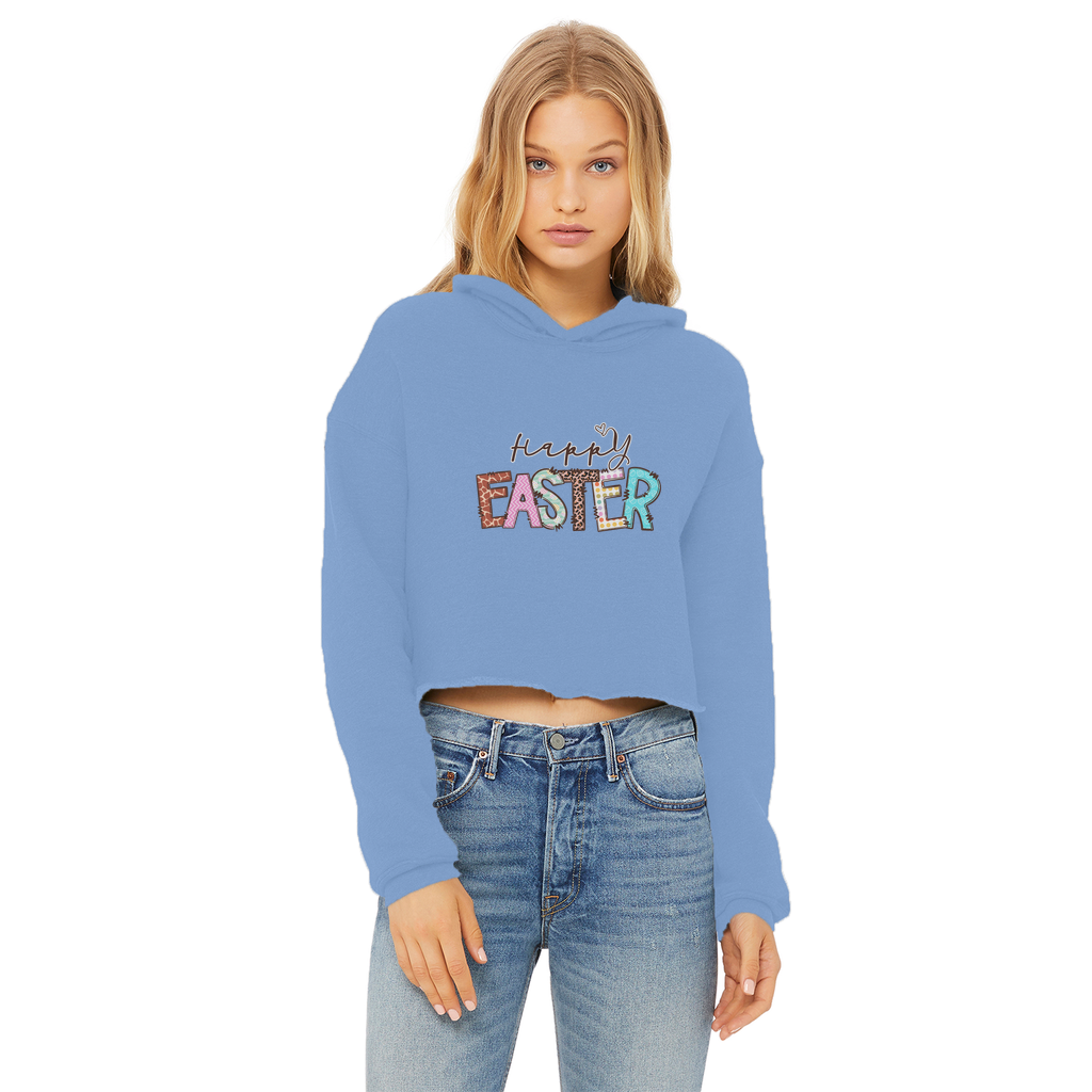 Happy Easter Ladies Cropped Raw Edge Hoodie - Lynendo Trade Store